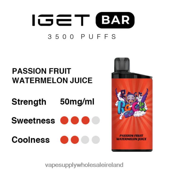 Vape Wholesale Europe - 0T2H97 Passion Fruit Watermelon Juice IGET BAR 3500 5% NICOTINE